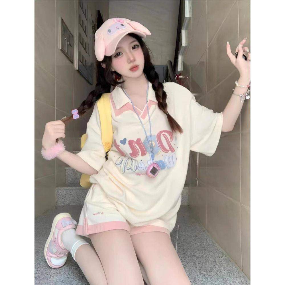 女童短袖polo领T恤学院风套装2025新款少女学生运动洋气儿童夏装,童装/婴儿装/亲子装,T恤,淘宝优惠券,粉丝福利购,淘宝优惠卷