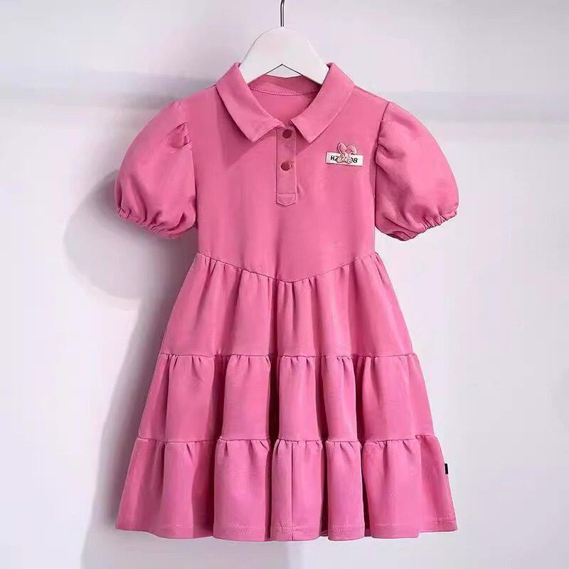 女童连衣裙2025新款夏季儿童洋气时髦学院风POLO领蛋糕裙公主裙子