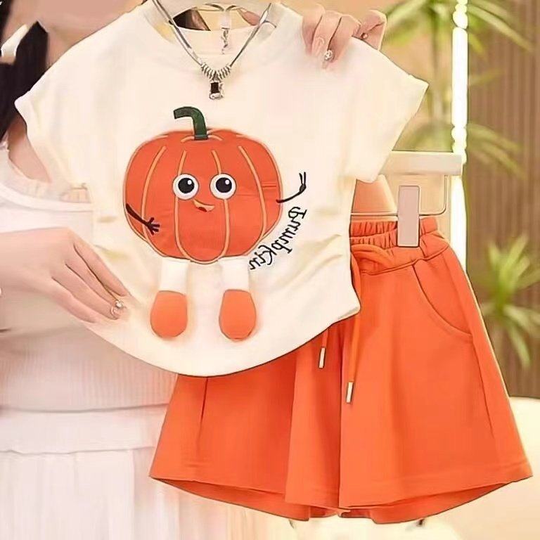 女童夏季短袖短裤套装2025新款儿童洋气时髦卡通南瓜休闲两件套潮,童装/婴儿装/亲子装,套装,淘宝优惠券,粉丝福利购,淘宝优惠卷