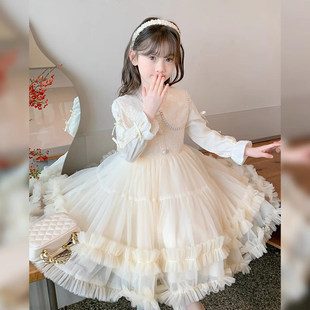女童连衣裙秋冬季小女孩时髦洋气高级感公主裙儿童长袖网纱蓬蓬裙