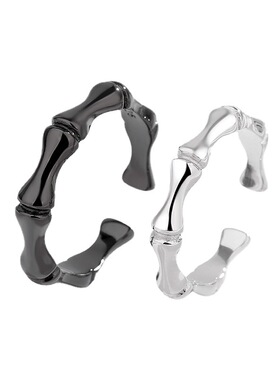 925纯银黑色光面竹节情侣戒指