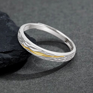 S925纯银分色逐光素圈戒指男生个性高级设计感冷淡小众开口食指环