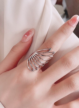 925纯银大翅膀羽毛戒指女生