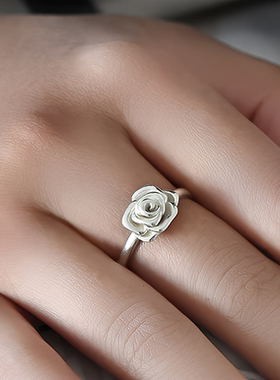 999纯银素银玫瑰花戒指女生