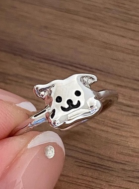 925纯银卡通小狗素圈戒指女生