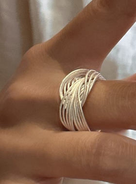 S925纯银几何线条扭纹戒指女