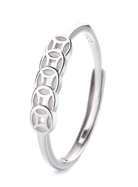 s925纯银转运镂空铜钱币戒指女生