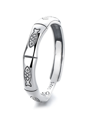 925纯银小鱼雕刻锦鲤鱼素圈戒指