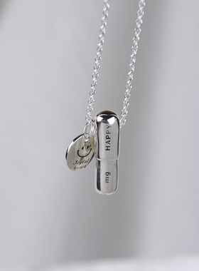 原创纯银小925同款笑脸圆牌项链