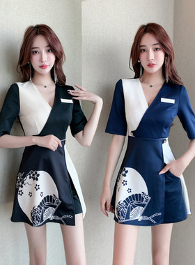 秋冬新款足疗足浴工服学院风水手服按摩技师工作服桑拿性感连衣裙