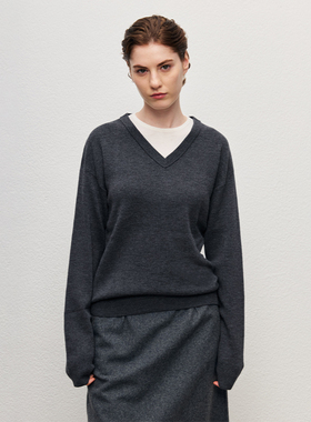 SURONG全羊毛圆领针织套衫女高级设计感  秋冬假两件宽松舒适上衣