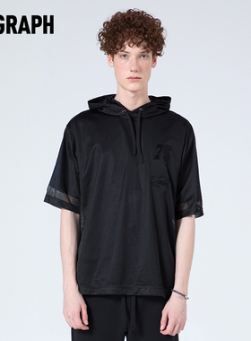 M-GRAPH卓卡男装新款休闲时尚黑色圆领套头短袖上衣宽松显瘦卫衣