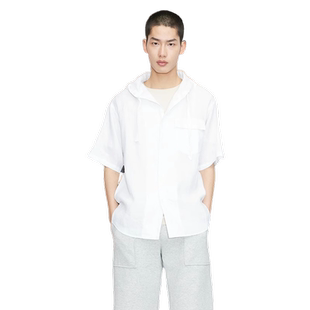 M-GRAPH卓卡潮牌男装夏装新款休闲条纹印花连帽套头短袖衬衫衬衣