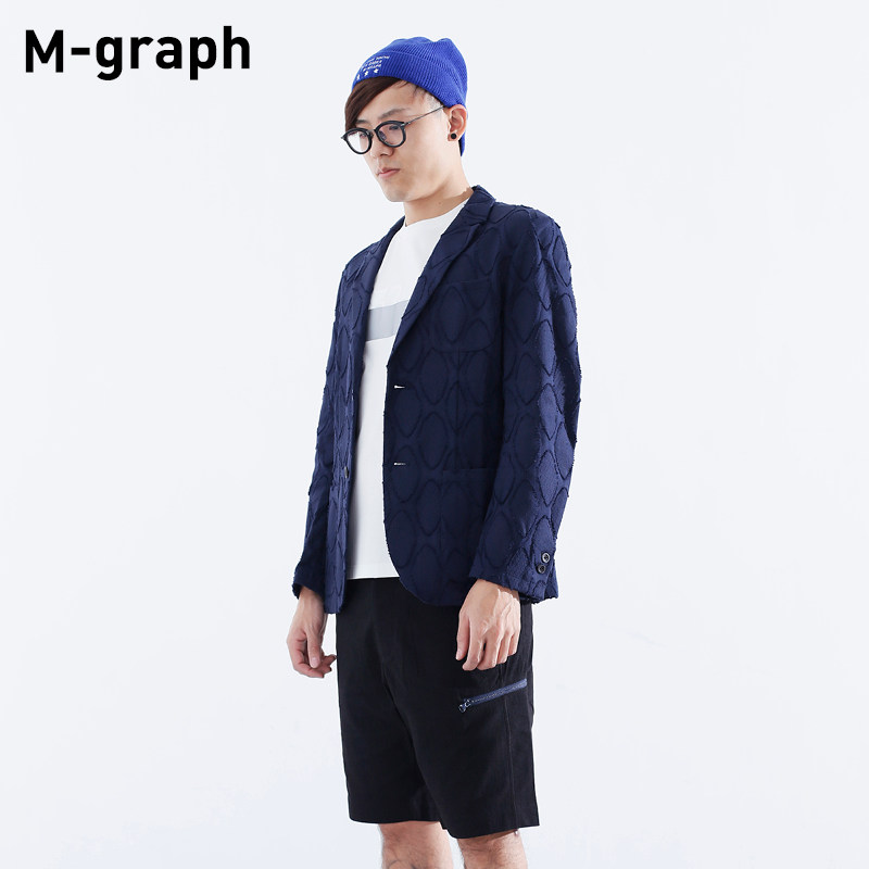 M-GRAPH卓卡潮牌男装秋季时尚都市风简约男士立体提花两粒扣便服