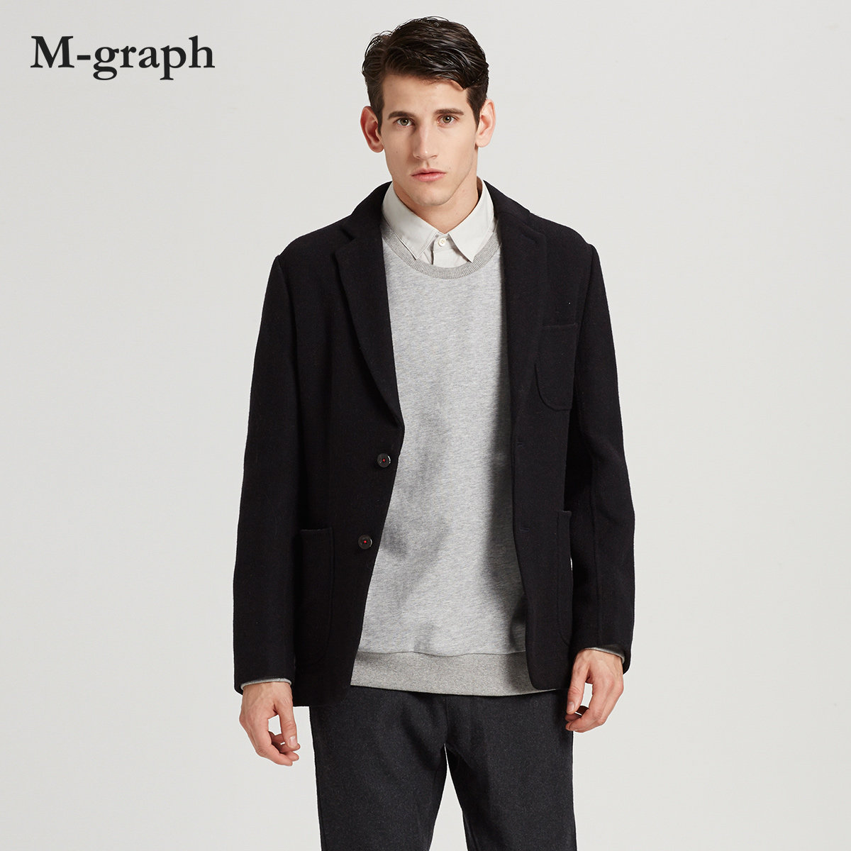 秋冬通勤纯色翻领毛呢西装外套