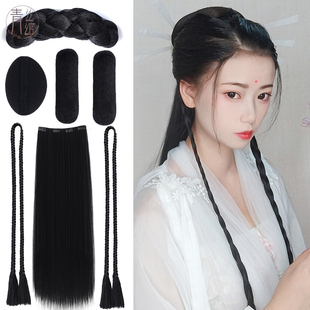 周芷若汉服假发包古风牛角垫发古装发髻造型女麻花包全头套装万用