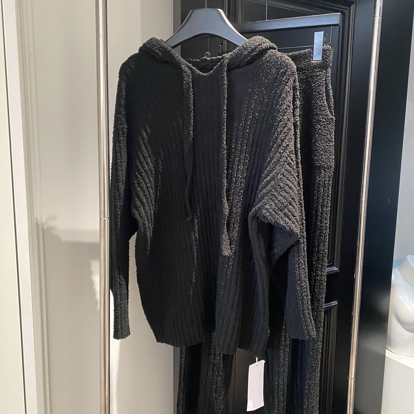 【米粒】秋冬女款坑条半边绒连帽睡衣套装柔软保暖可外穿家居服