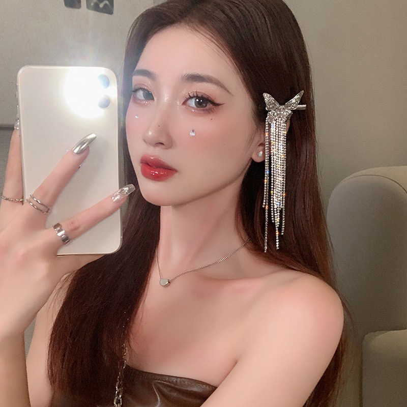 时尚韩国欧美蝴蝶流苏鸭嘴发夹闪钻发卡水钻气质感刘海源头厂家