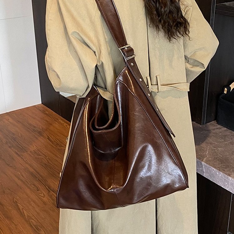 高级感简约时尚油蜡皮单肩包托特大包包女小众设计复古质感斜挎包