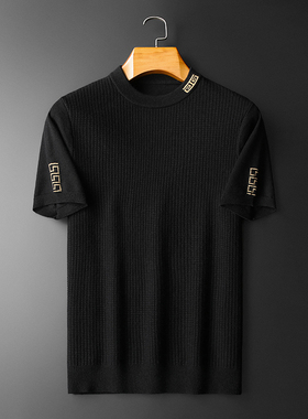 24新品秋冬男士羊毛衫圆领半袖刺绣厚毛衣针织衫打底衫53086p125