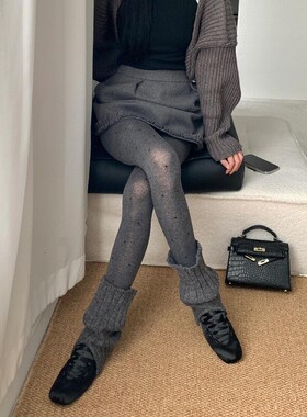 春秋冬季微透肉波点打底裤灰色百搭修身可外穿连裤袜不掉裆配长靴