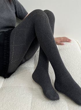 秋冬格蕾系灰色棉镂空菱形格弹力显瘦保暖性感美腿袜打底连裤袜女