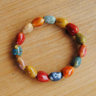 小爱心陶瓷手链五彩火山石桃心瓷珠全珠手串情侣礼品义乌饰品
