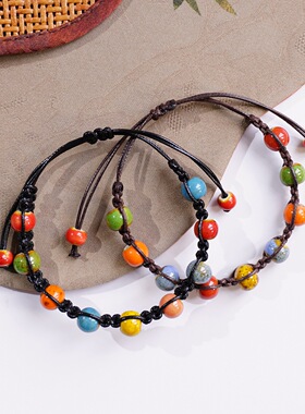 南国相思手工编织陶瓷手链女生古风文艺情侣款闺蜜礼物男女手串饰