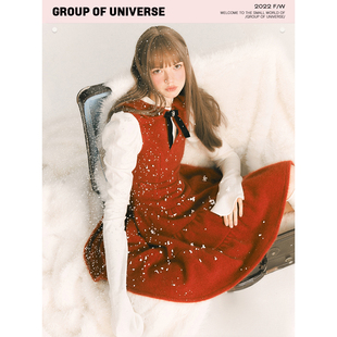 银河万岁热红酒裙子圣诞娃娃领红色丝绒收腰连衣裙 麦迪娜同款