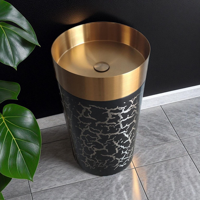 立柱盆304#不锈钢落地洗手面盆酒吧酒店会所民宿双色圆柱形水池