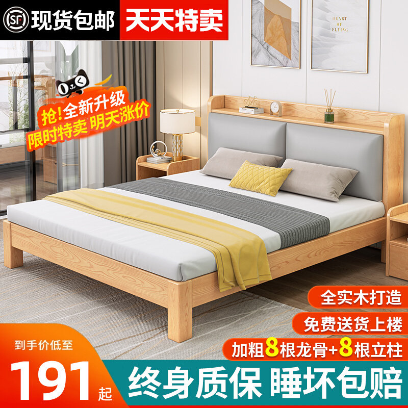 实木床现代简约1.8双人床经济型1.5米软包单人床架出租房用1.2m床属于什么档次？