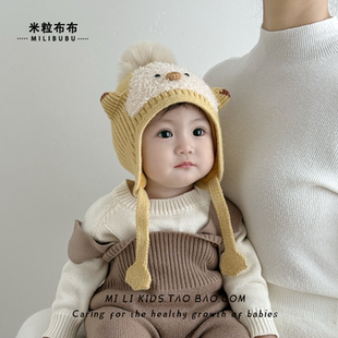 婴儿帽子秋冬季可爱小黄鸡卡通护耳帽男女宝宝小月龄针织帽毛线帽