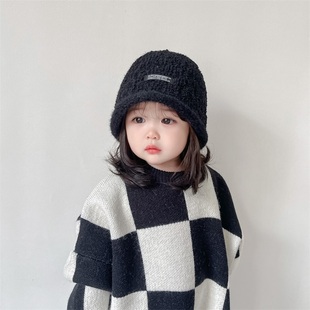 儿童春秋帽子宝宝渔夫帽黑色时尚2025冬天新款男女童毛绒盆帽保暖