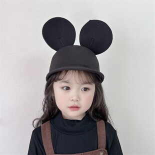 亲子款儿童米奇帽子黑色可爱母女父子卡通帽春秋季宝宝鸭舌盆帽萌