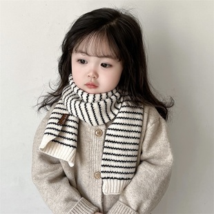 3岁男女宝宝秋冬季 保暖围脖针织条纹防寒护脖 儿童围巾1 ins韩版