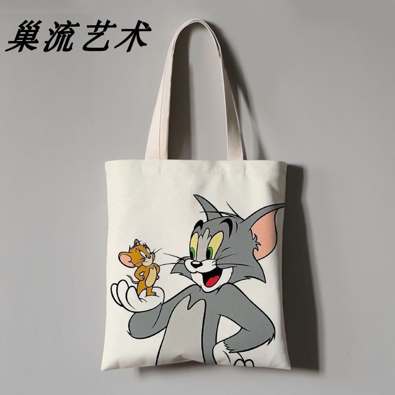 猫和老鼠动画片定制单肩男女学生大容量校园休闲帆布袋手拎手提包