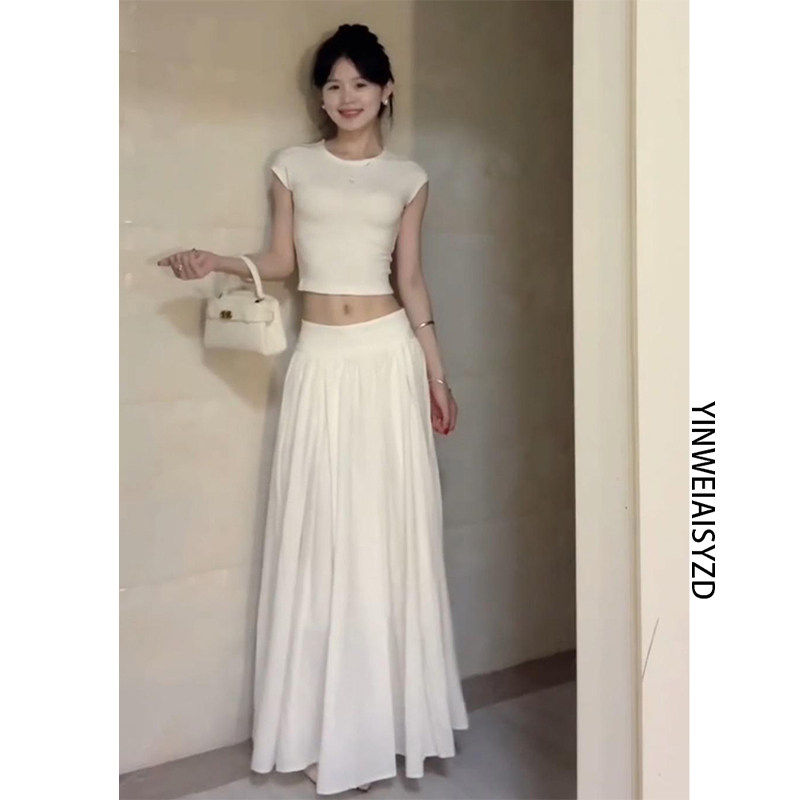175高个子加长法式白色半身裙女2025夏季新款显瘦百搭垂感A字长裙