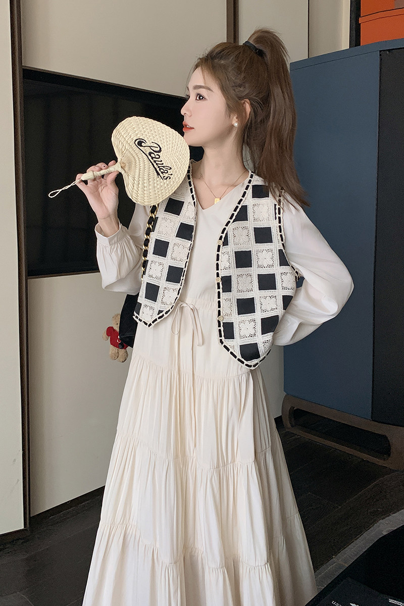 法式气质小香风连衣裙女马甲2025春秋新款今年流行时尚,女装连衣裙,2C032