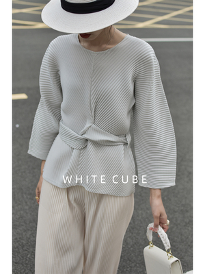 whitecube系带收腰褶皱上衣女