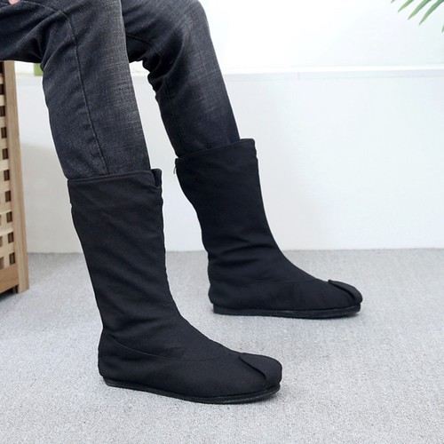 民族风皂靴拉链翘头履男士布靴