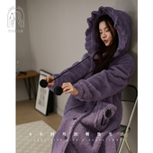 妮狄娅睡衣睡袍女冬季 甜美减龄可外穿保暖家居服 珊瑚绒连帽中长款