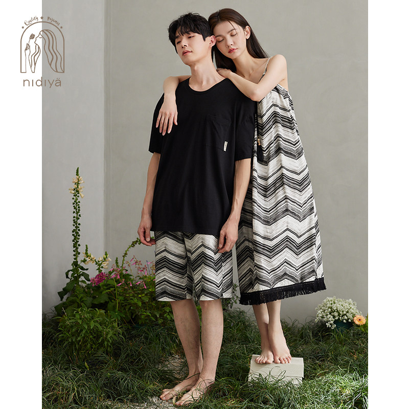 妮狄娅情侣睡衣女夏季纯棉v领度假吊带裙男休闲可外穿家居服套装,女士内衣/男士内衣/家居服,睡衣/家居服套装,淘宝优惠券,粉丝福利购,淘宝优惠卷