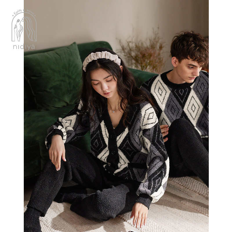 妮狄娅2022情侣睡衣女秋冬季半边绒可外穿开衫男士套头家居服套装,女士内衣/男士内衣/家居服,睡衣/家居服套装,淘宝优惠券,粉丝福利购,淘宝优惠卷