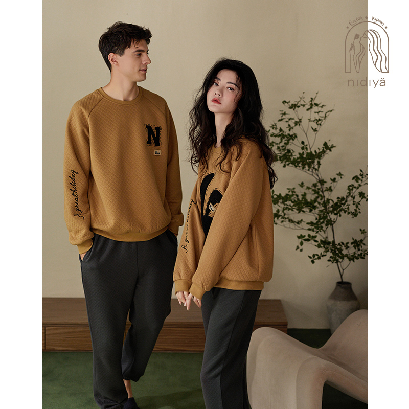 情侣纯棉夹层时尚可外穿睡衣冬季