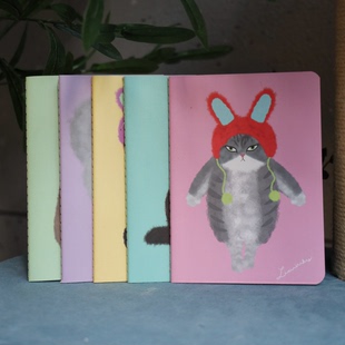 李喜猫LIXIMAO原创猫咪b6小清新软皮白纸线装本记事本一套五本