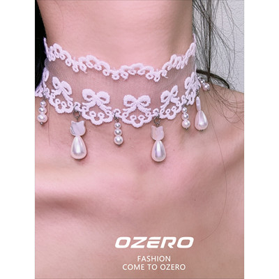 天然贝壳白色原创时尚锁骨链蕾丝