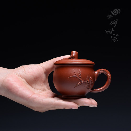 宜兴紫砂杯小泡茶杯办公杯大红袍全纯手工带盖主人杯功夫茶具盖杯 - 封面