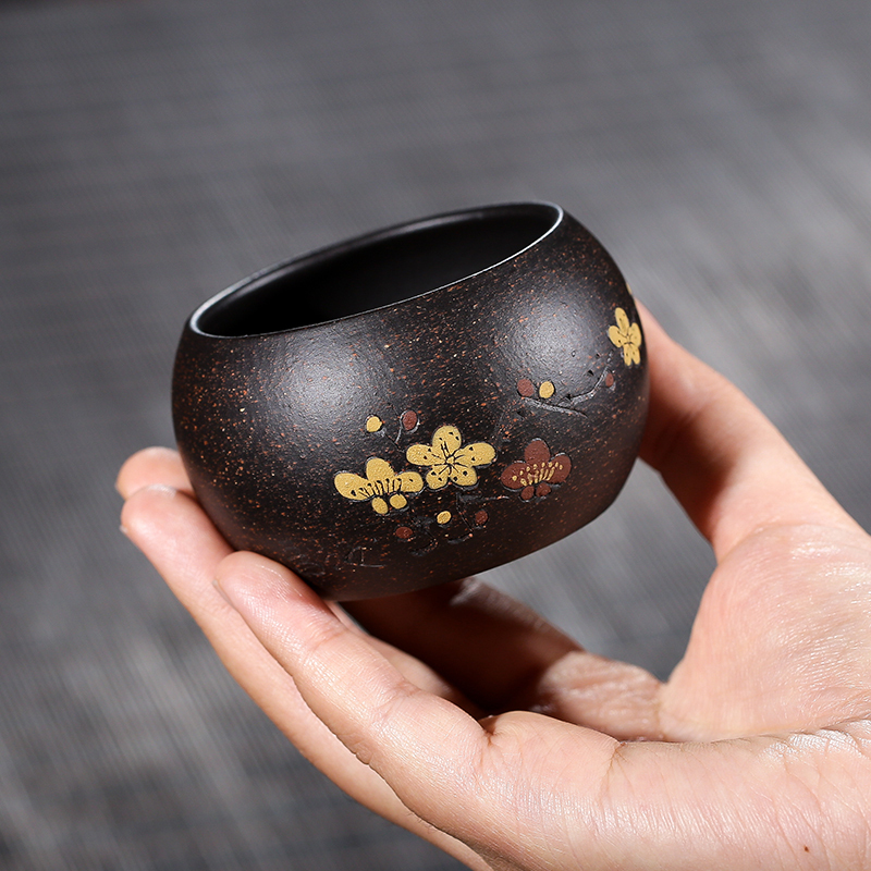 紫砂品茗纯手工梅花功夫宜兴茶杯