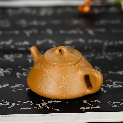 段泥紫砂壶子冶石瓢原矿宜兴刻绘