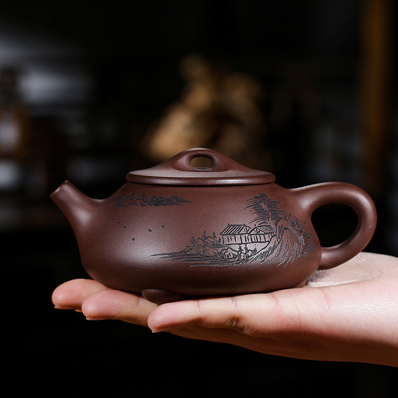 紫砂壶宜兴名家纯手工原矿老紫泥石瓢壶泡茶壶家用功夫茶具小茶壶